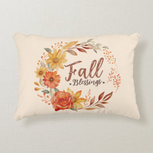 Fall Blessings – Autumn Leaves & Floral Wreath Accent Pillow