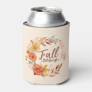 Fall Blessings – Autumn Leaves & Floral Wreath Can Cooler