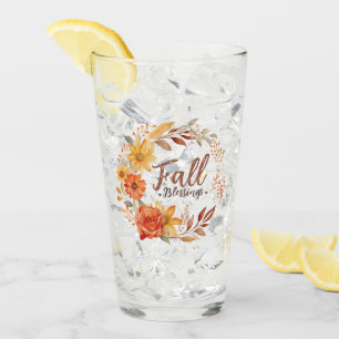 Fall Blessings – Autumn Leaves & Floral Wreath Glass