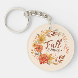 Fall Blessings – Autumn Leaves & Floral Wreath Keychain