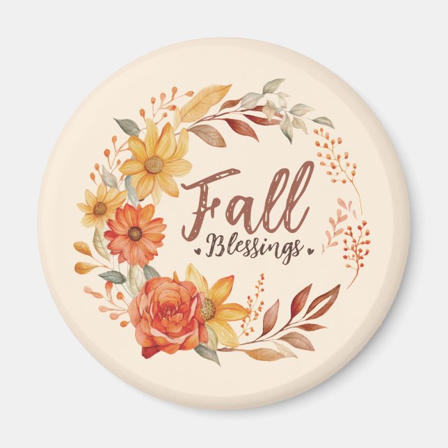 Fall Blessings – Autumn Leaves & Floral Wreath Magnet (Front)