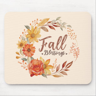 Fall Blessings – Autumn Leaves & Floral Wreath Mouse Pad