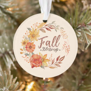 Fall Blessings – Autumn Leaves & Floral Wreath Ornament