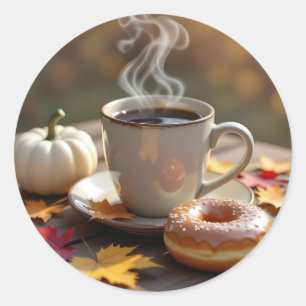 Fall Blessings, Warm Coffee and a Donut Classic Round Sticker