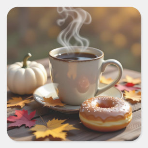 Fall Blessings, Warm Coffee and a Donut Square Sticker
