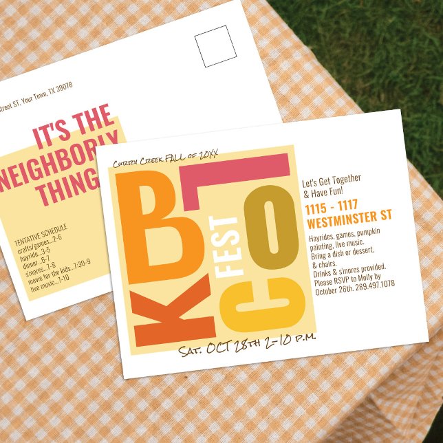 Fall Block Fest Retro Type Neighbourhood Event Postcard (Creator Uploaded)