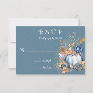Fall Blue and Orange Pumpkin Peony  RSVP Card