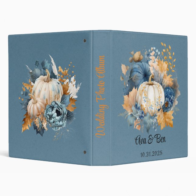 Fall Blue and Orange Pumpkin Peony Wedding Binder (Background)