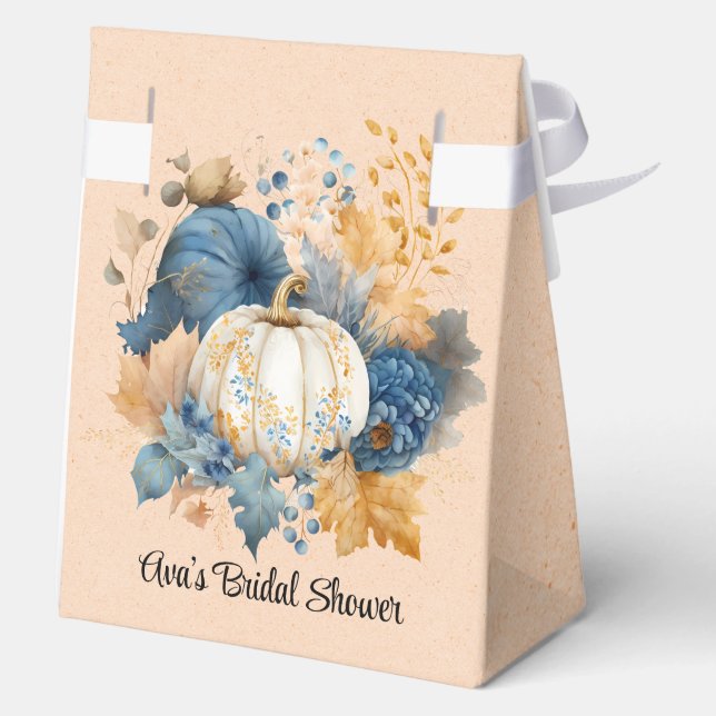Fall Blue and Orange Pumpkin Peony Wedding Favor Box (Back)