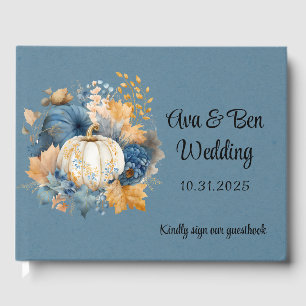 Fall Blue and Orange Pumpkin Peony Wedding Guest Book