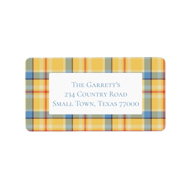 Fall Blue and Yellow Plaid Personalized Address Label (Front)