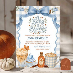 Fall Blue Coffee A Baby is Brewing Baby Shower Invitation