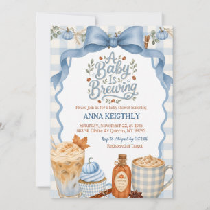  Fall Blue Coffee A Baby is Brewing Baby Shower Invitation