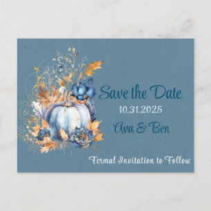 Fall Blue Orange Pumpkin Peony Save the Date  Postcard