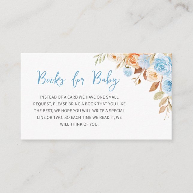 Fall Blue Pumpkin Baby Shower Books for Baby Enclosure Card (Front)
