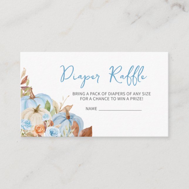 Fall Blue Pumpkin Baby Shower Diaper Raffle Enclosure Card (Front)