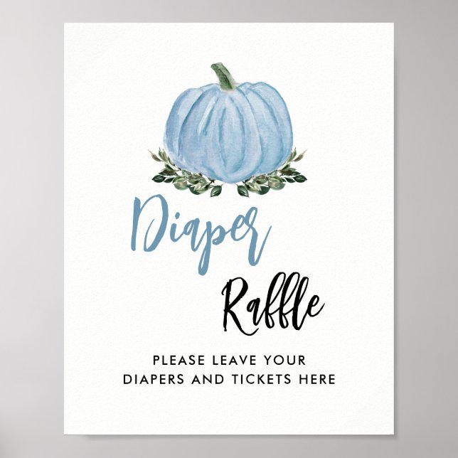 Fall Blue Pumpkin Baby Shower Diaper Raffle Sign (Front)