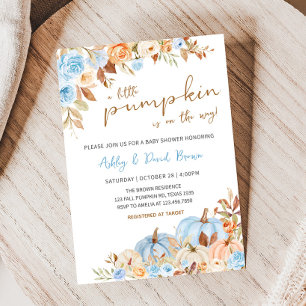 Fall Blue Pumpkin Baby Shower  Invitation