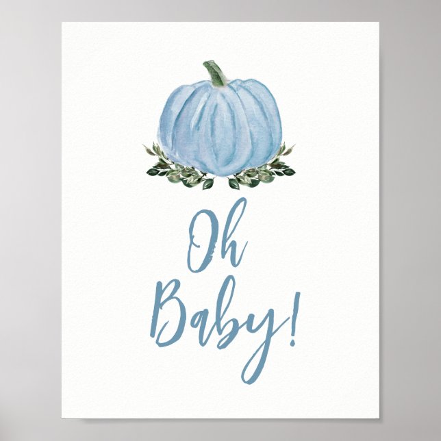 Fall Blue Pumpkin Baby Shower Oh Baby Sign (Front)