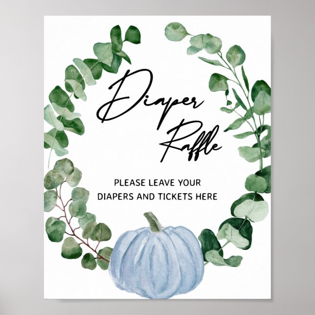 Fall Blue Pumpkin Boy Baby Shower Diaper Raffle Poster (Front)
