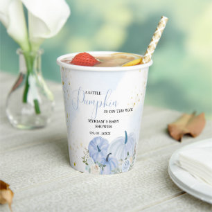 Fall Blue Pumpkin Floral Boy Baby shower Paper Cups
