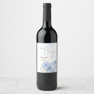 Fall Blue Pumpkin  Floral Boy  Baby shower  Wine Label