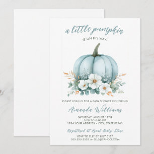 Fall Blue Pumpkin Floral Eucalyptus Baby Shower Invitation