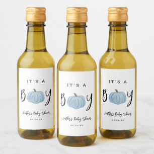 Fall Blue Pumpkin It's A Boy Baby Shower Favour Wine Label
