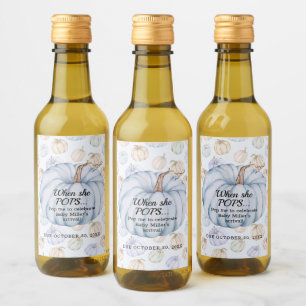 Fall Blue Pumpkin It's A Boy Baby Shower Mini Wine Label