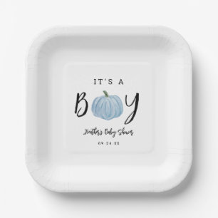 Fall Blue Pumpkin It's A Boy Baby Shower  Paper Plate