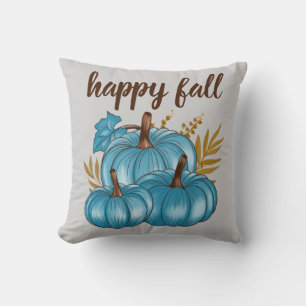 Fall Blue Pumpkins Grey Throw Pillow