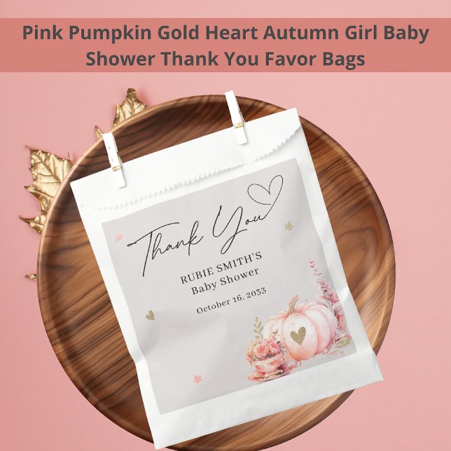 Fall Blush Pink Pumpkin Gold Heart Thank You Favour Bag (Creator Uploaded)