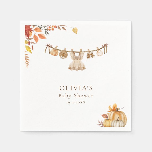 Fall Boho Baby Shower, A Little Pumpkin On Her Way Napkin (Front)