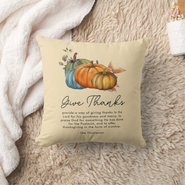 Fall Boho Beige Autumn Pumpkin ThanksGiving Throw Pillow (Blanket)