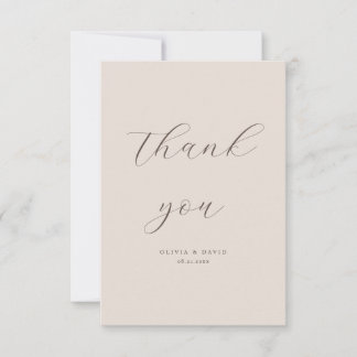 Fall Boho Beige Simple Modern Script Wedding Photo Thank You Card