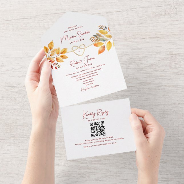 Fall Boho Burgundy Orange Wedding All In One Invitation (Tearaway)