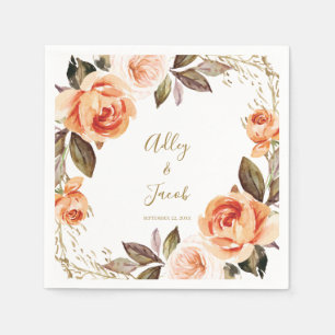 Fall Boho Burnt Orange Floral Wedding Napkins