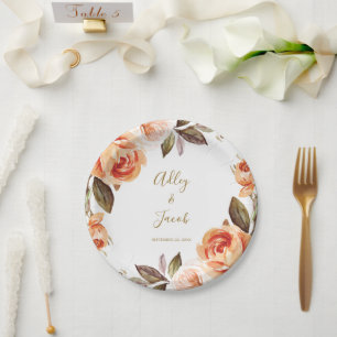 Fall Boho Burnt Orange Floral Wedding Paper Plates