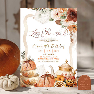 Fall Boho Coquette Pumpkin Tea Birthday party Invitation