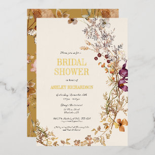Fall Boho Floral Bridal Shower Foil Invitation