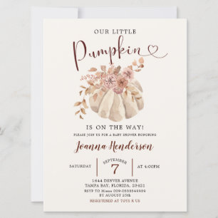 Fall Boho Floral White Pumpkin Is On The Way Baby  Invitation