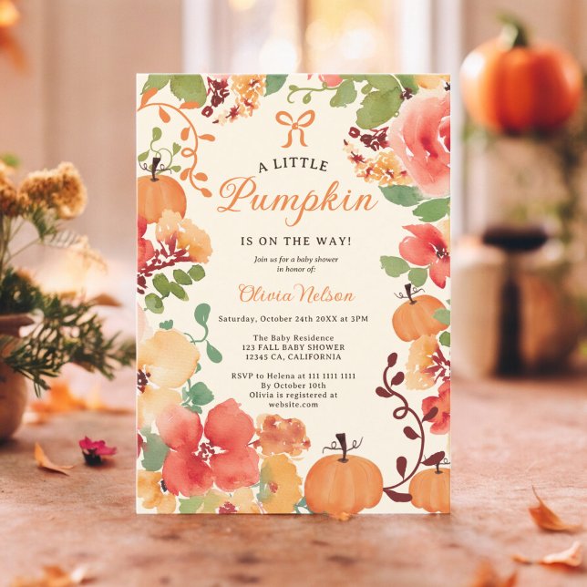 Fall Boho Little pumpkin cream floral baby shower Invitation (Fall Boho Little pumpkin cream floral baby shower Invitation)