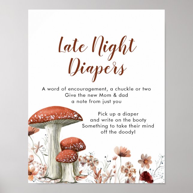 Fall Boho Mushroom Floral Late Night Diaper Poster (Front)
