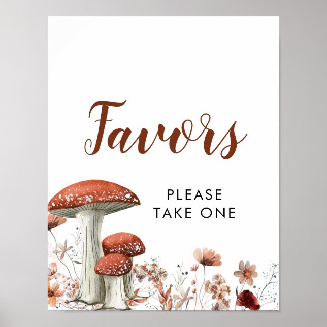 Fall Boho Mushroom Floral Party Favors Poster (Front)