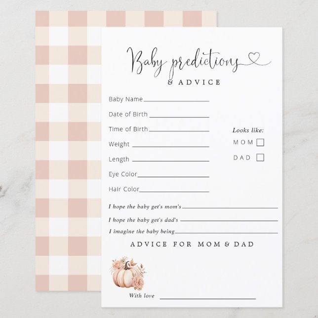 Fall Boho Pumpkin Baby Shower Predictions Advice (Front/Back)