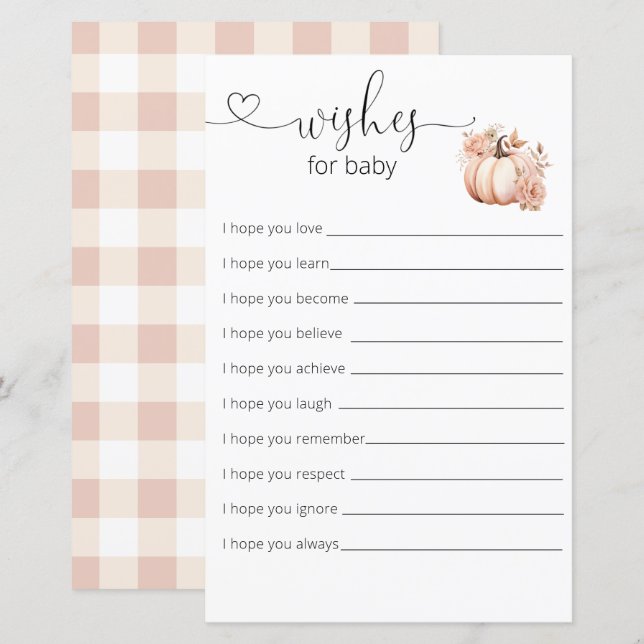 Fall Boho Pumpkin Baby Shower Wishes For Baby (Front/Back)