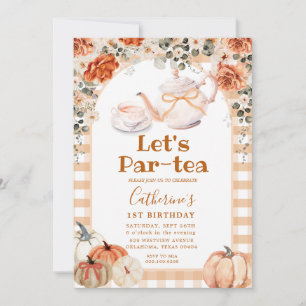 Fall Boho Pumpkin Par-tea Birthday Gingham Invitation