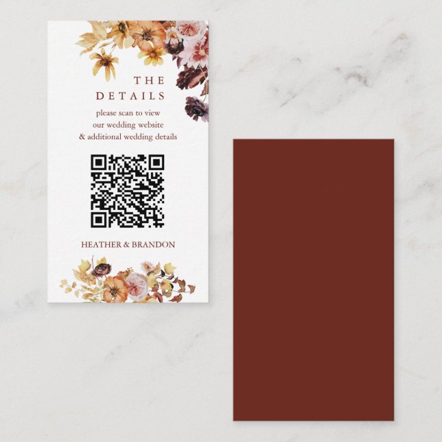 Fall Boho QR Code Wedding Details  Enclosure Card (Front/Back)