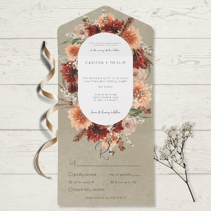 Fall Boho Rust & Peach Floral Oval Sage Dinner All In One Invitation