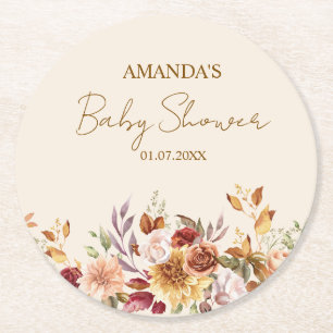 Fall boho Rustic Baby Shower  Round Paper Coaster